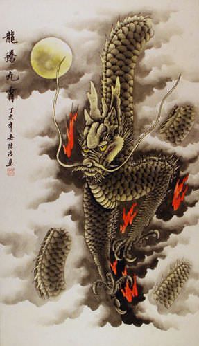 Dragon of the Sky - Large Painting close up view