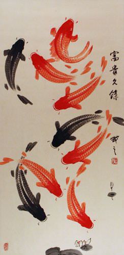 Classic Koi Fish Wall Scroll close up view