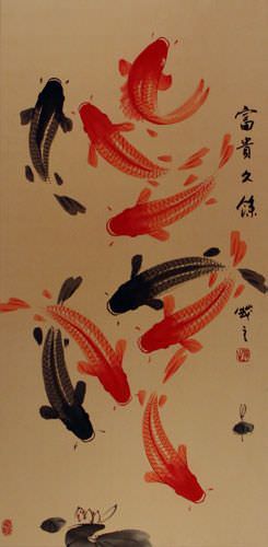 Koi Fish Wall Scroll close up view