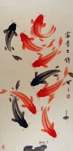 Koi Fish Wall Scroll close up view
