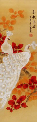 Golden Autumn, Jade Feather Wall Scroll close up view