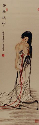 Xi Shi - Most Beautiful Woman in Chinese History - Wall Scroll close up view