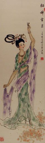 Beautiful Asian Woman Wall Scroll close up view