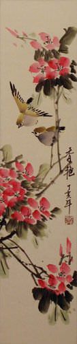 Romance - Birds and Flowers - Wall Scroll close up view