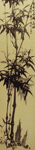 Classic Chinese Black Ink Bamboo Wall Scroll close up view
