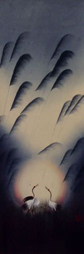 Colorful Cranes Wall Scroll close up view