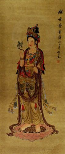 Image of Buddha - Partial-Print Wall Scroll close up view