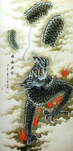Dragon of the Clouds Wall Scroll close up view