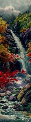 Waterfall of North Korea - Landscape Wall Scroll close up view