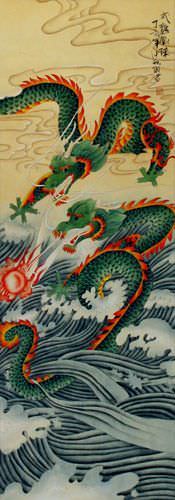 Dragons Wall Scroll close up view