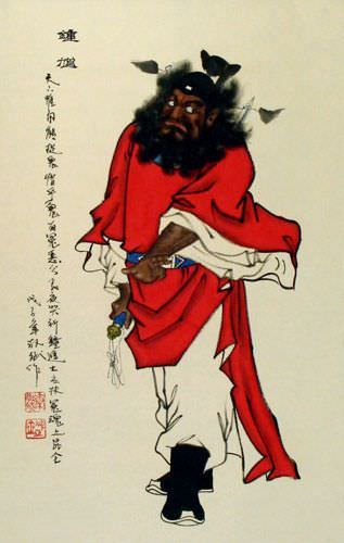 Zhong Kui Ghost Warrior Wall Scroll close up view