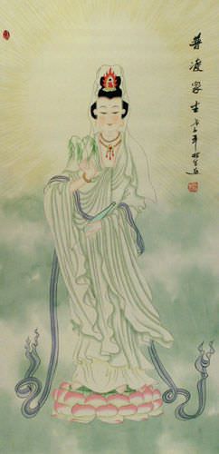Guanyin / Kuan Yin / Kannon - Wall Scroll close up view