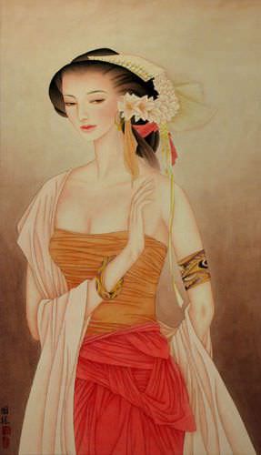 Beautiful Woman - Contemporary Chinese Art Scroll close up view