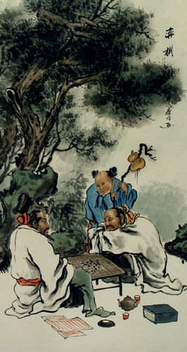 Chinese Weiqi Chess - Ancient Style Wall Scroll close up view