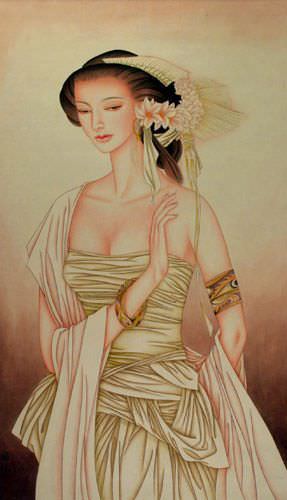 Beautiful Woman - Contemporary Chinese Art Scroll close up view