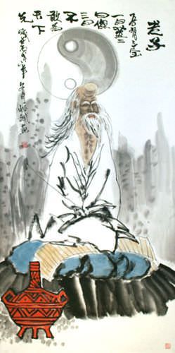 Wise Lao Tzu / Laozi Wall Scroll close up view