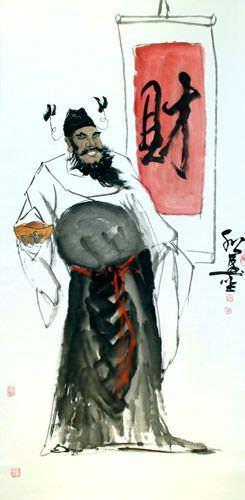 Cai Shen - God of Money and Wealth Wall Scroll close up view