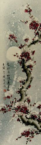 Chinese Snow Plum Blossom Wall Scroll close up view