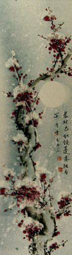 Snow Plum Blossom Wall Scroll close up view