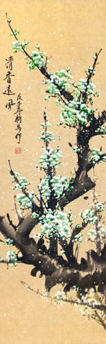 Fragrant Green Plum Blossoms Wall Scroll close up view