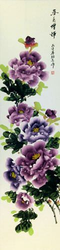 Purple Peony Flower Wall Scroll close up view