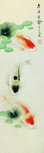 Koi Fish Wall Scroll close up view