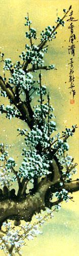 Green Plum Blossom Wall Scroll close up view