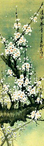 White Plum Blossom Wall Scroll close up view