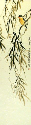 Summer Wishes - Bird and Flower Wall Scroll close up view