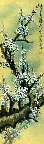 Fragrant Green Plum Blossom Wall Scroll close up view