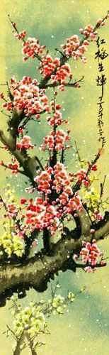 Pink Plum Blossom Wall Scroll close up view
