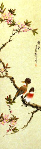 Spring Colors - Bird and Flower Wall Scroll close up view