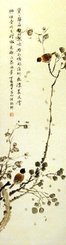 Freedom of Birds - Chinese Scroll close up view