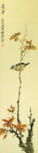 Distant Expectations - Bird and Flower Wall Scroll close up view