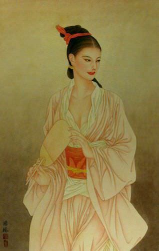 Beautiful Woman - Contemporary Chinese Art Scroll close up view