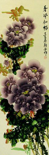 Purple Peony Flower Wall Scroll close up view