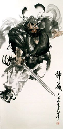 Zhong Kui Ghost Warrior Wall Scroll close up view