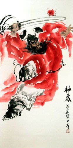 Zhong Kui - Ghost Warrior Wall Scroll close up view