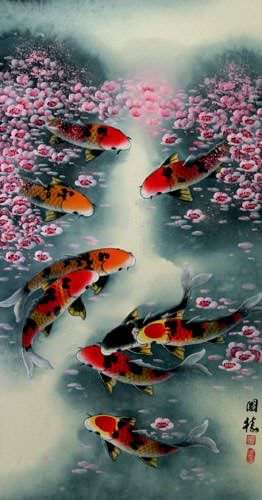Koi Fish & Plum Blossom Asian Painting