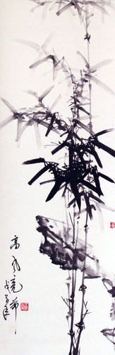 Chinese Bamboo Wall Scroll close up view