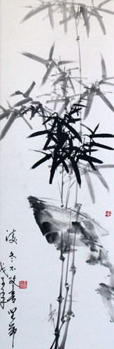 Chinese Bamboo Wall Scroll close up view