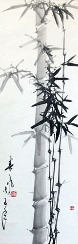Chinese Bamboo Wall Scroll close up view