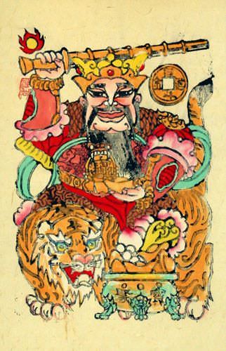 Saint Of Money & Prosperity - Woodblock Print Wall Scroll close up view