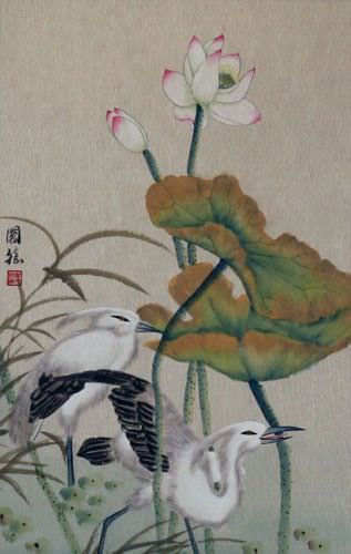 Egrets and Lotus Painting