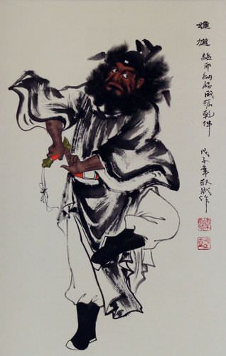 Zhong Kui Ghost Warrior Wall Scroll close up view