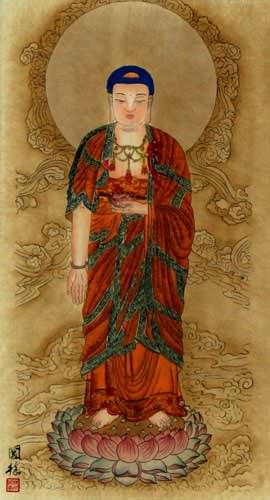 Guanyin / Kuan Yin / Kannon - Partial-Print Wall Scroll close up view