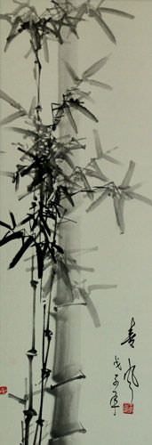 Chinese Bamboo Wall Scroll close up view