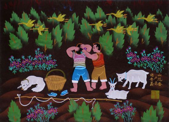 Fragrant Mountain Flowers - Chinese Folk Art Painting
