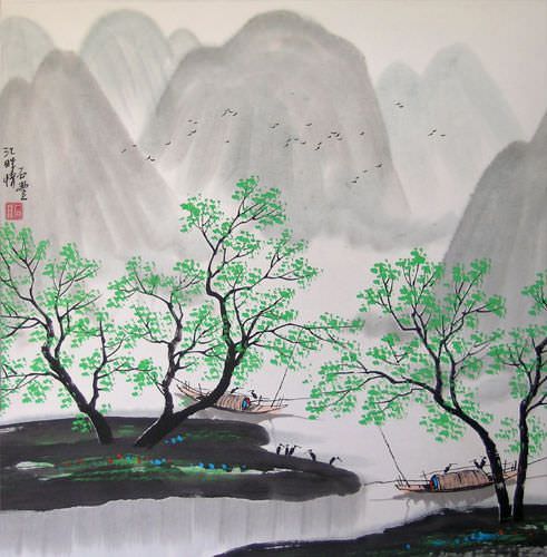 River Bank Sentiment Landscape Painting