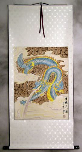 Good Luck Blue Dragon - Chinese Scroll
